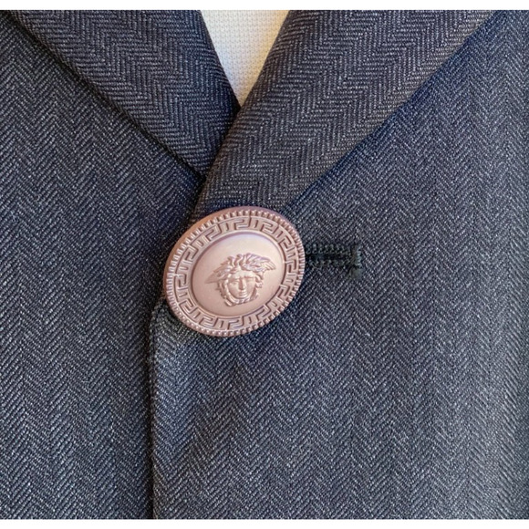 Vtg Gianni Versace Blazer Mens Gray Herringbone Notch Lapel Jacket 52 US 44/46R - Picture 4 of 9